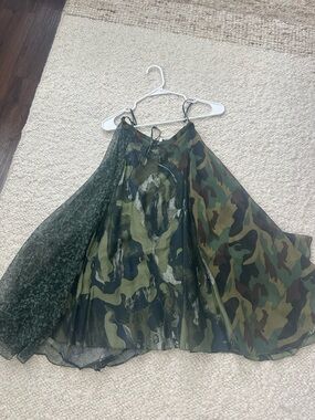 Diesel Sheer Camo Skirt Green Asymmetrical Layered Mini Skirt Size XS